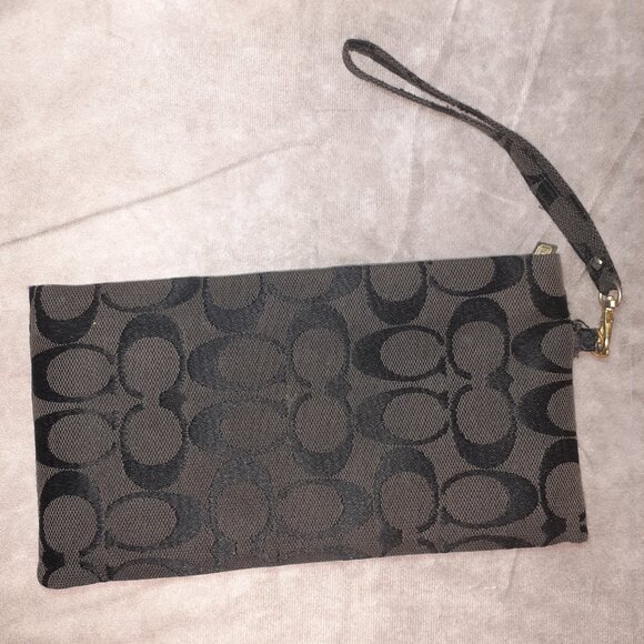 Vintage Coach Wristlet Full Zip Mini Wallet Brown with Gold Tone 8.5x4.5 - Picture 5 of 12